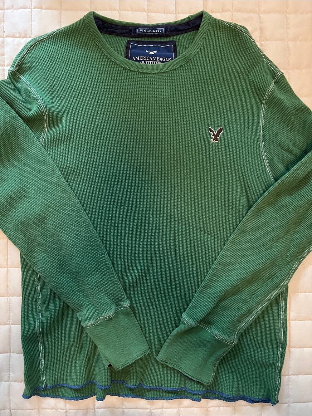 American Eagle Outfitters Green Waffle-Knit Crewneck Sweater